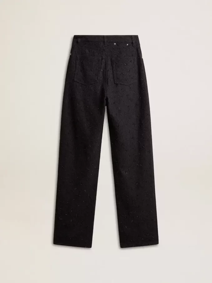 Damen-Jeanshose aus Baumwolle mit Kristall- und Steinverzierung