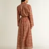 Damen-Kaftan aus Baumwollvoile mit durchgehendem ziegelrotem Marine-Print