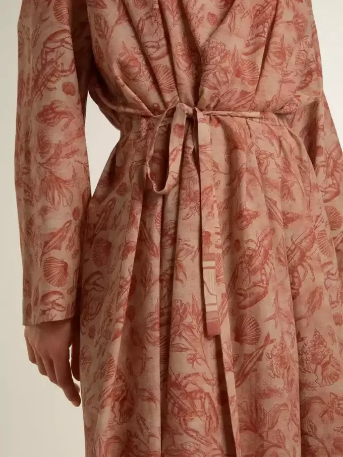 Damen-Kaftan aus Baumwollvoile mit durchgehendem ziegelrotem Marine-Print