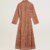 Damen-Kaftan aus Baumwollvoile mit durchgehendem ziegelrotem Marine-Print