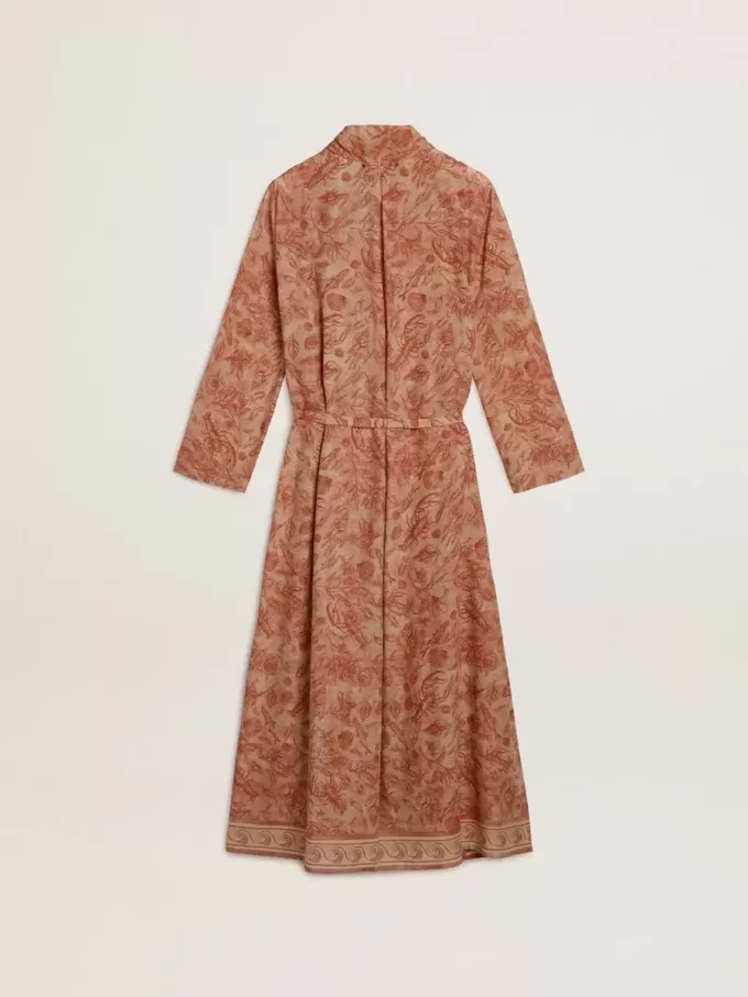 Damen-Kaftan aus Baumwollvoile mit durchgehendem ziegelrotem Marine-Print
