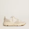 Damen-Laufsohle aus Canvas mit beigem Stern und Fersenlasche aus platinfarbenem Metallic-Leder Damen-Laufsohle aus Canvas mit beigem Stern und Fersenlasche aus platinfarbenem Metallic-Leder