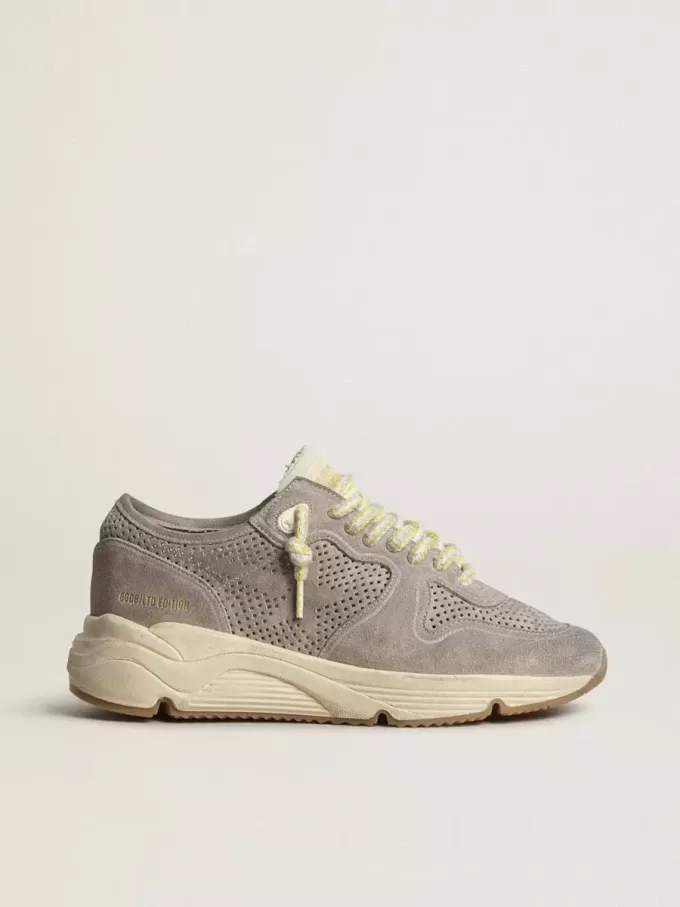 Damen-Laufsohle aus grauem Wildleder mit grauem Wildlederstern und Fersenlasche