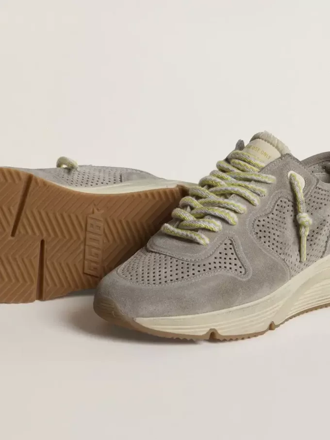 Damen-Laufsohle aus grauem Wildleder mit grauem Wildlederstern und Fersenlasche