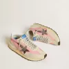 Damen-Marathon aus rosa Nylon und beigem Wildleder mit schwarzem Sternaufdruck