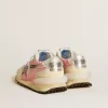 Damen-Marathon aus rosa Nylon und beigem Wildleder mit schwarzem Sternaufdruck