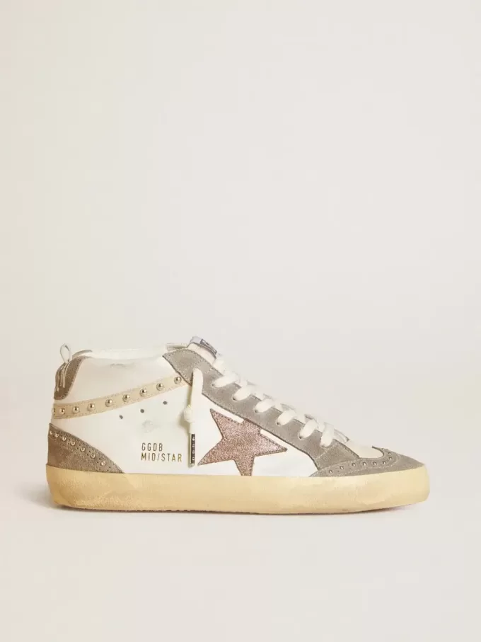 Damen Mid Star aus Nappa und Wildleder mit hellbraunem Metallic-Lederstern Damen Mid Star aus Nappa und Wildleder mit hellbraunem Metallic-Lederstern