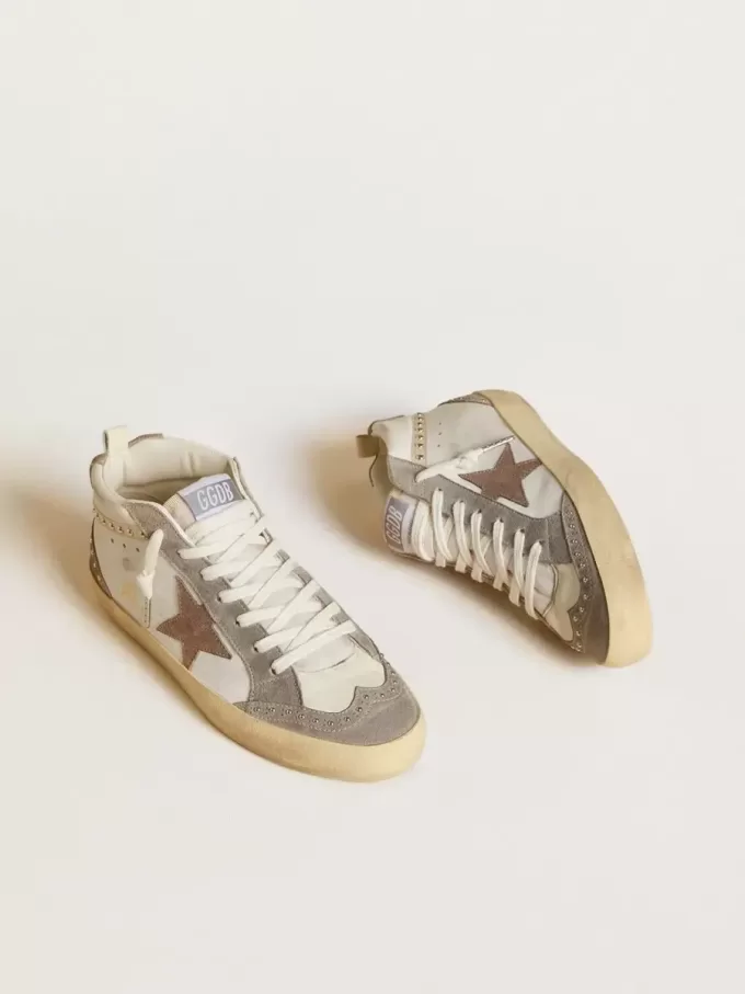 Damen Mid Star aus Nappa und Wildleder mit hellbraunem Metallic-Lederstern Damen Mid Star aus Nappa und Wildleder mit hellbraunem Metallic-Lederstern