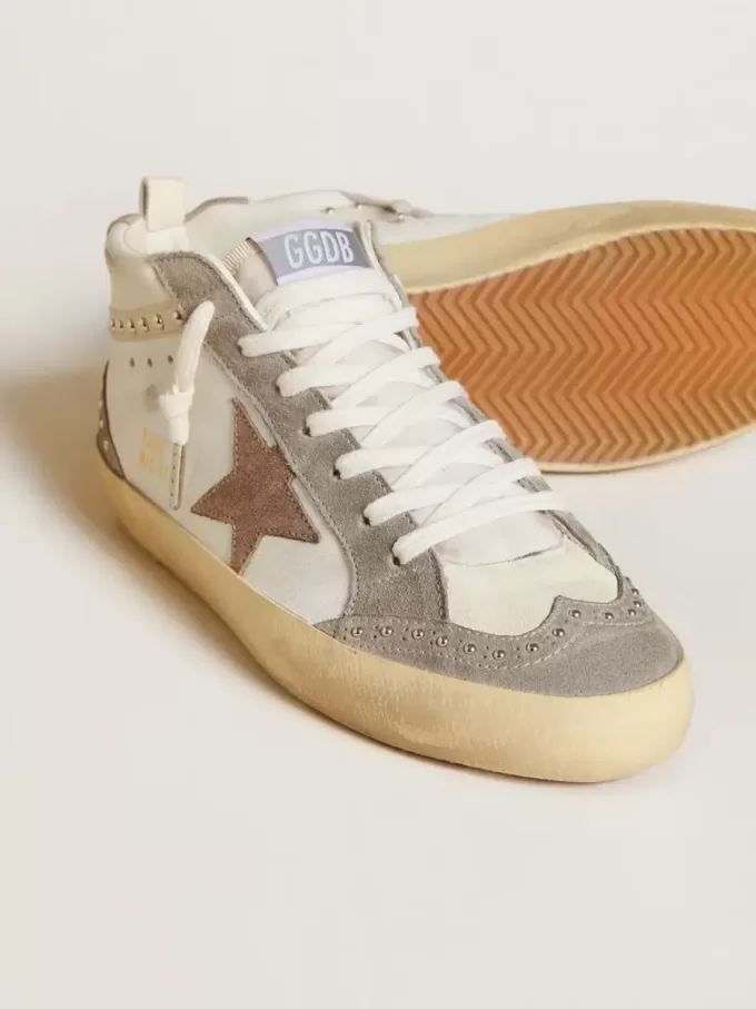 Damen Mid Star aus Nappa und Wildleder mit hellbraunem Metallic-Lederstern Damen Mid Star aus Nappa und Wildleder mit hellbraunem Metallic-Lederstern