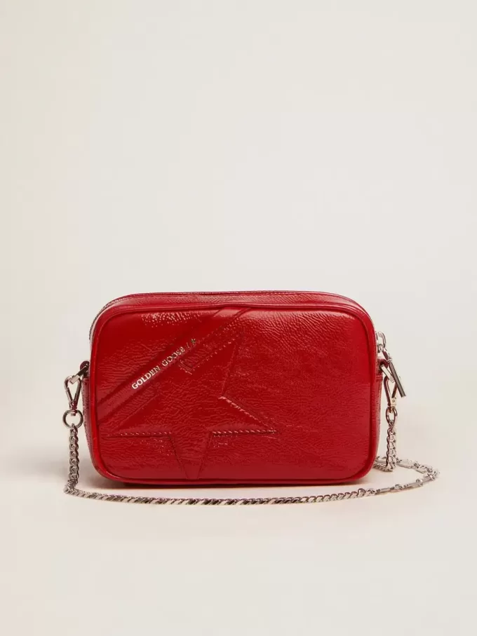 Damen-Mini-Star-Tasche aus rot lackiertem Leder mit farblich abgestimmtem Stern