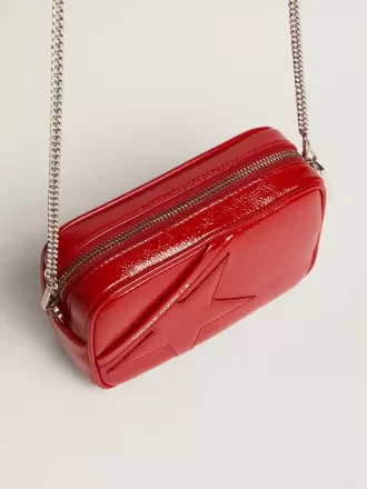 Damen-Mini-Star-Tasche aus rot lackiertem Leder mit farblich abgestimmtem Stern
