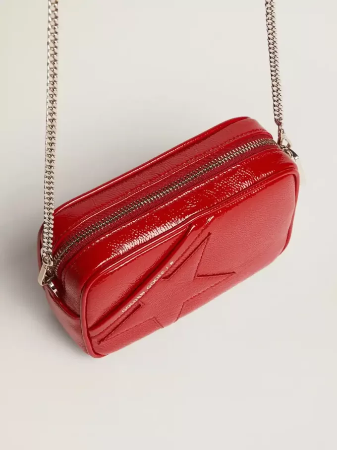 Damen-Mini-Star-Tasche aus rot lackiertem Leder mit farblich abgestimmtem Stern