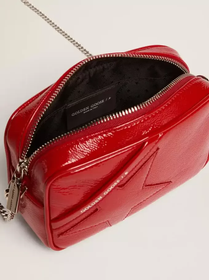 Damen-Mini-Star-Tasche aus rot lackiertem Leder mit farblich abgestimmtem Stern
