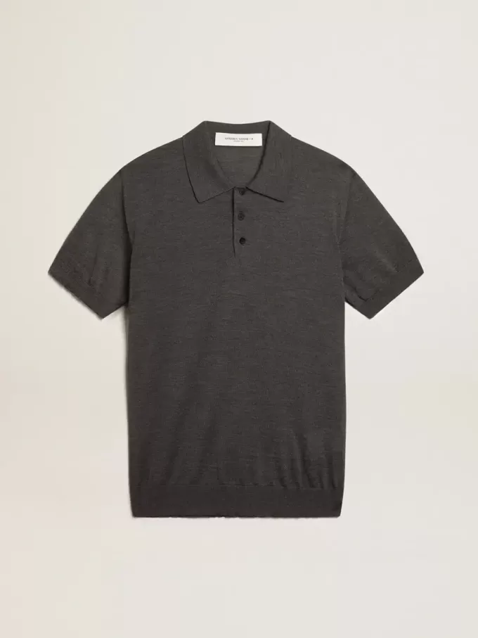 Herren-Polohemd mit kurzen Ärmeln aus grauer Merinowolle Herren-Polohemd mit kurzen Ärmeln aus grauer Merinowolle