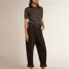 Damen-Poloshirt aus anthrazitfarbener Merinowolle Damen-Poloshirt aus anthrazitfarbener Merinowolle