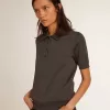 Damen-Poloshirt aus anthrazitfarbener Merinowolle Damen-Poloshirt aus anthrazitfarbener Merinowolle