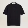 Damen-Poloshirt aus marineblauer Merinowolle Damen-Poloshirt aus marineblauer Merinowolle