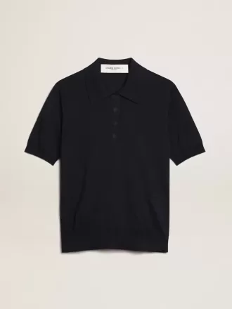 Damen-Poloshirt aus marineblauer Merinowolle