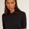 Damen-Poloshirt aus marineblauer Merinowolle Damen-Poloshirt aus marineblauer Merinowolle
