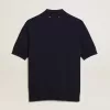 Damen-Poloshirt aus marineblauer Merinowolle Damen-Poloshirt aus marineblauer Merinowolle