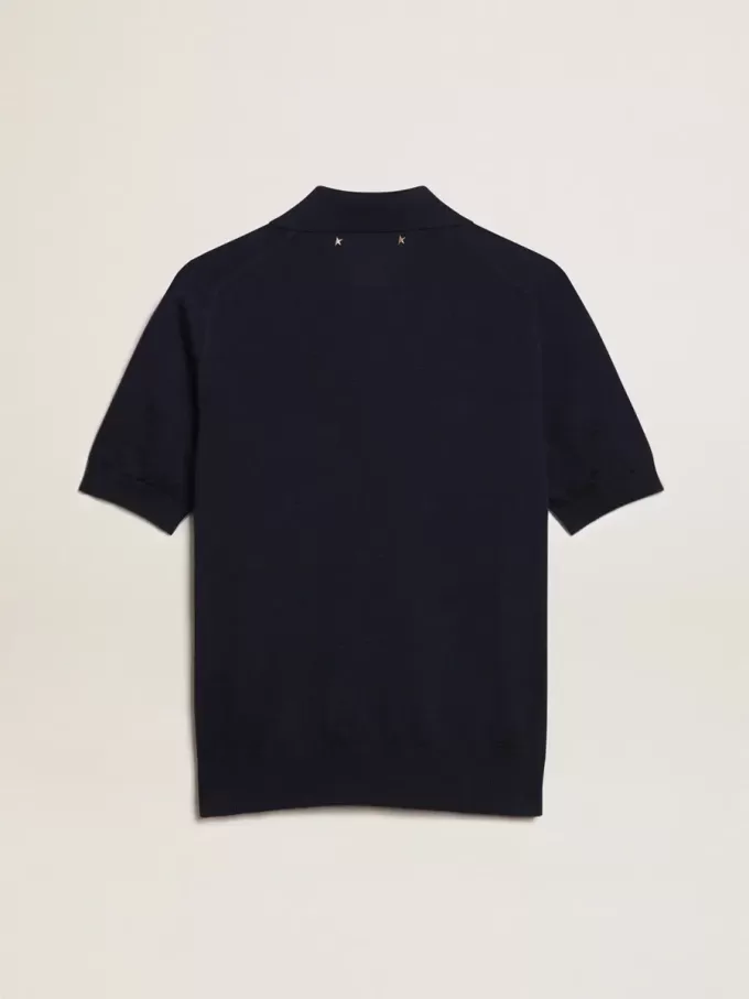Damen-Poloshirt aus marineblauer Merinowolle Damen-Poloshirt aus marineblauer Merinowolle