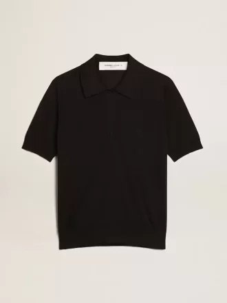 Damen-Poloshirt aus schwarzer Merinowolle