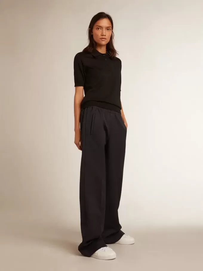 Damen-Poloshirt aus schwarzer Merinowolle Damen-Poloshirt aus schwarzer Merinowolle