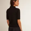 Damen-Poloshirt aus schwarzer Merinowolle Damen-Poloshirt aus schwarzer Merinowolle