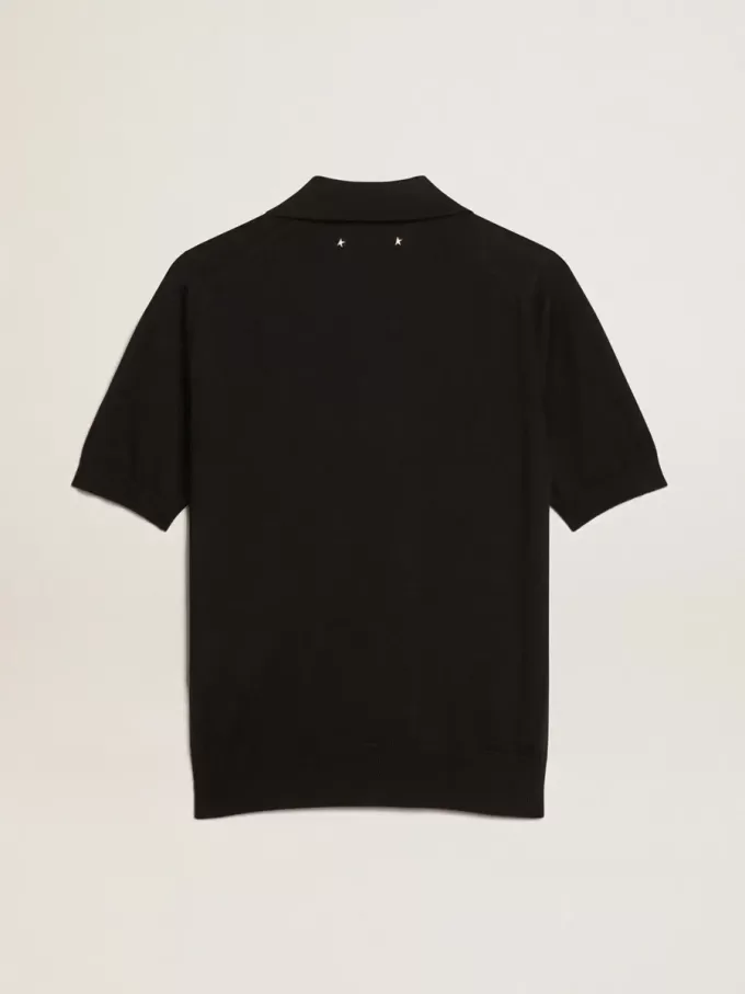 Damen-Poloshirt aus schwarzer Merinowolle Damen-Poloshirt aus schwarzer Merinowolle