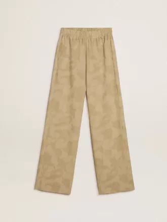 Damen-Pyjama-Hose aus beigem Jacquard mit Blumenmuster Damen-Pyjama-Hose aus beigem Jacquard mit Blumenmuster