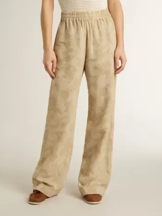 Damen-Pyjama-Hose aus beigem Jacquard mit Blumenmuster Damen-Pyjama-Hose aus beigem Jacquard mit Blumenmuster