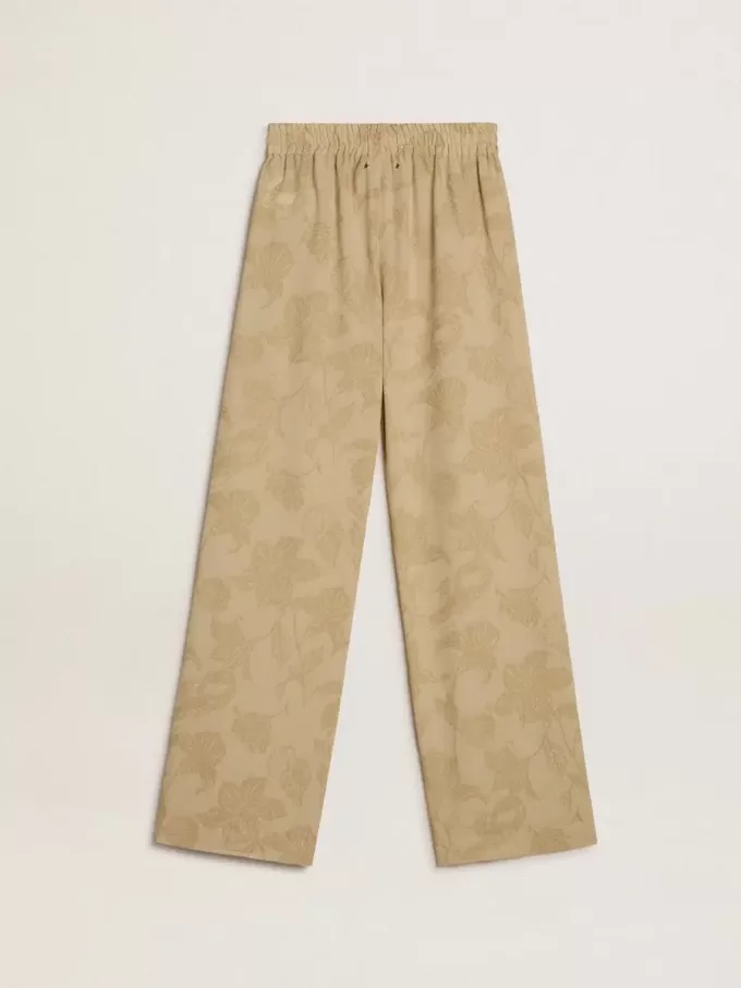 Damen-Pyjama-Hose aus beigem Jacquard mit Blumenmuster Damen-Pyjama-Hose aus beigem Jacquard mit Blumenmuster