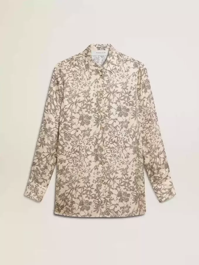 Damen-Pyjamahemd aus Seidenmischung mit Blumenprint