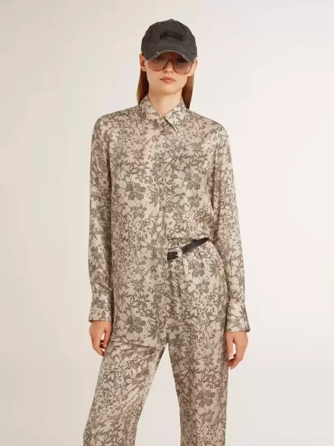 Damen-Pyjamahemd aus Seidenmischung mit Blumenprint