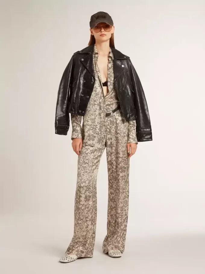 Damen-Pyjamahemd aus Seidenmischung mit Blumenprint