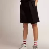 Damen-Shorts aus schwarzer Wollgabardine mit Taillengürtel Damen-Shorts aus schwarzer Wollgabardine mit Taillengürtel