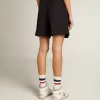 Damen-Shorts aus schwarzer Wollgabardine mit Taillengürtel Damen-Shorts aus schwarzer Wollgabardine mit Taillengürtel