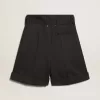 Damen-Shorts aus schwarzer Wollgabardine mit Taillengürtel Damen-Shorts aus schwarzer Wollgabardine mit Taillengürtel