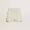 Damen-Shorts aus Wollmischung mit weißen und grauen Nadelstreifen