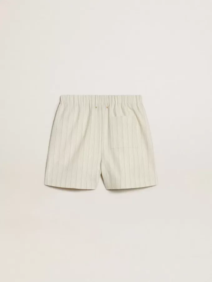 Damen-Shorts aus Wollmischung mit weißen und grauen Nadelstreifen
