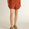 Damen-Shorts aus ziegelrotem Jacquard mit maritimem Blumenmuster