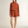 Damen-Shorts aus ziegelrotem Jacquard mit maritimem Blumenmuster