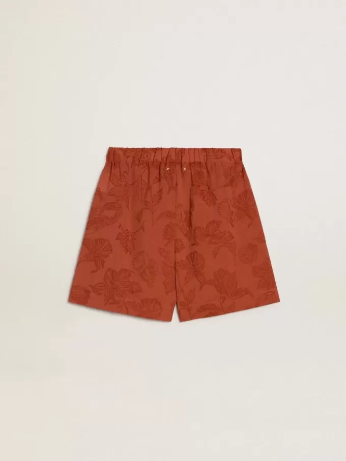 Damen-Shorts aus ziegelrotem Jacquard mit maritimem Blumenmuster
