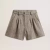 Damen-Shorts in Ecru-Braun aus Wollstoff mit Fischgrätenmuster
