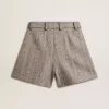 Damen-Shorts in Ecru-Braun aus Wollstoff mit Fischgrätenmuster