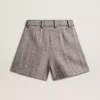 Damen-Shorts in Ecru-Braun aus Wollstoff mit Fischgrätenmuster