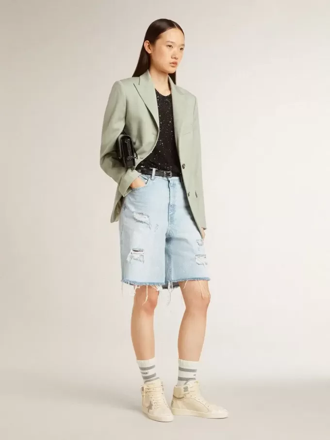 Damen-Sky-Star aus Leder mit hellblauem Lederstern und weißer Fersenlasche