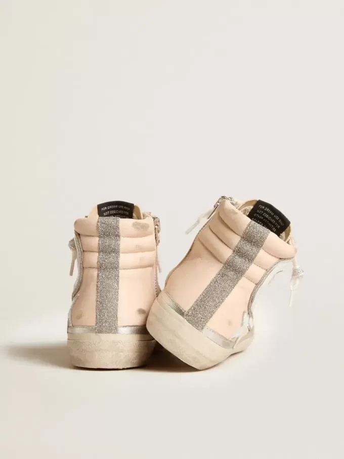 Damen-Slide LTD aus rosa Nappaleder mit weißem Stern und Swarovski-Einsätzen