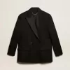 Damen-Smokingjacke aus schwarzer Wollgabardine Damen-Smokingjacke aus schwarzer Wollgabardine