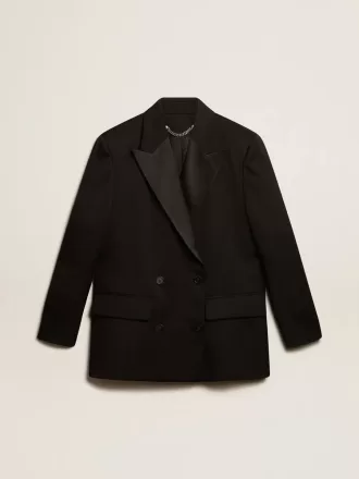 Damen-Smokingjacke aus schwarzer Wollgabardine Damen-Smokingjacke aus schwarzer Wollgabardine